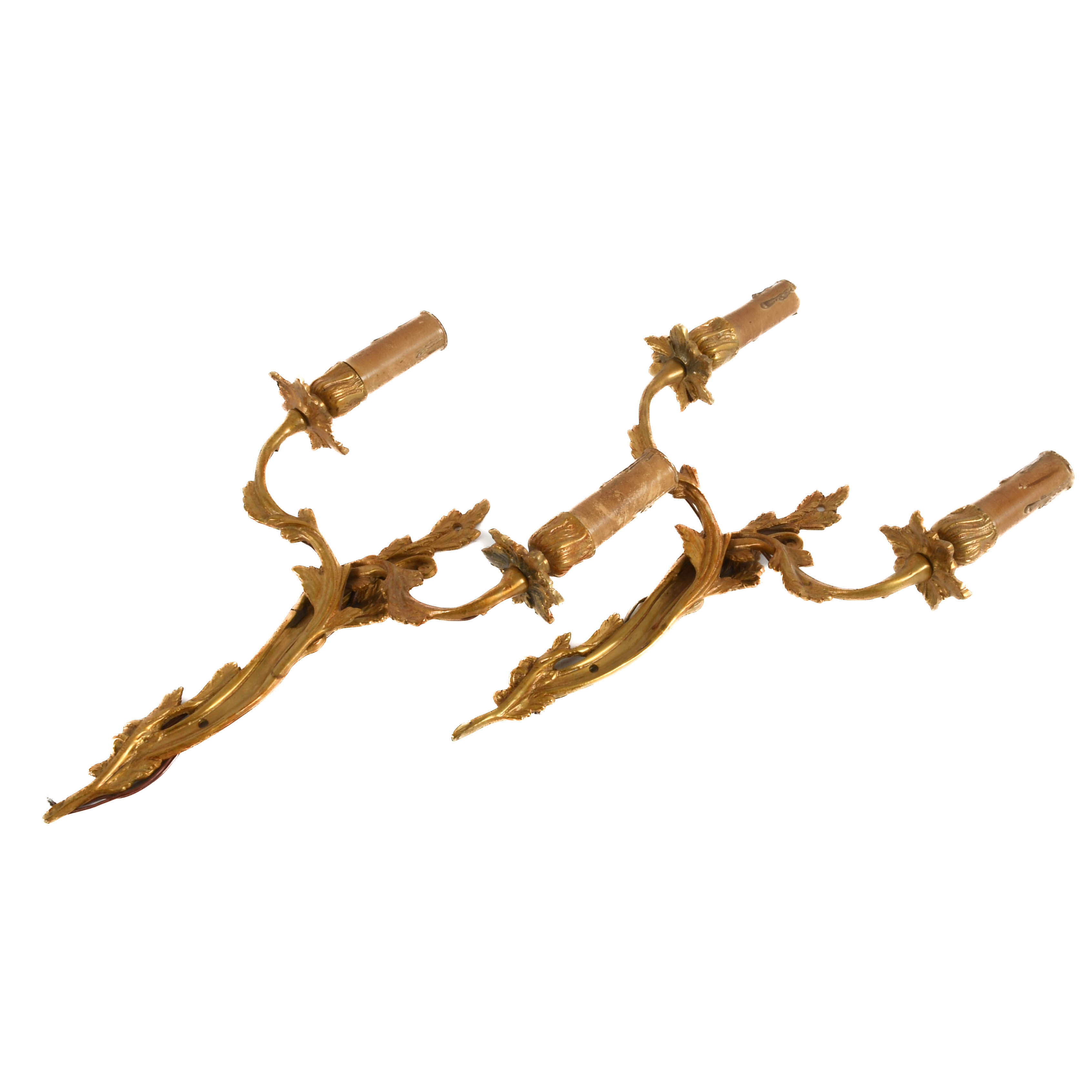 Pair of French Brass Floral Form Wall Sconces-11