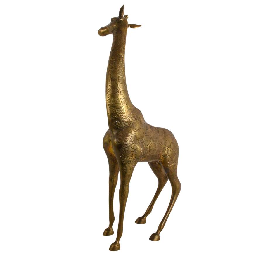 Mid-Century Modern Tall Brass Giraffe Sculpture-5