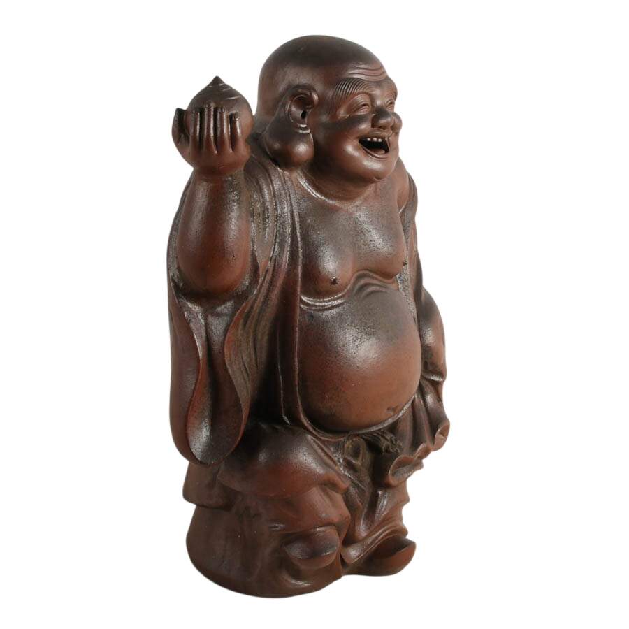 Signed Concrete Laughing Buddha Statue-8