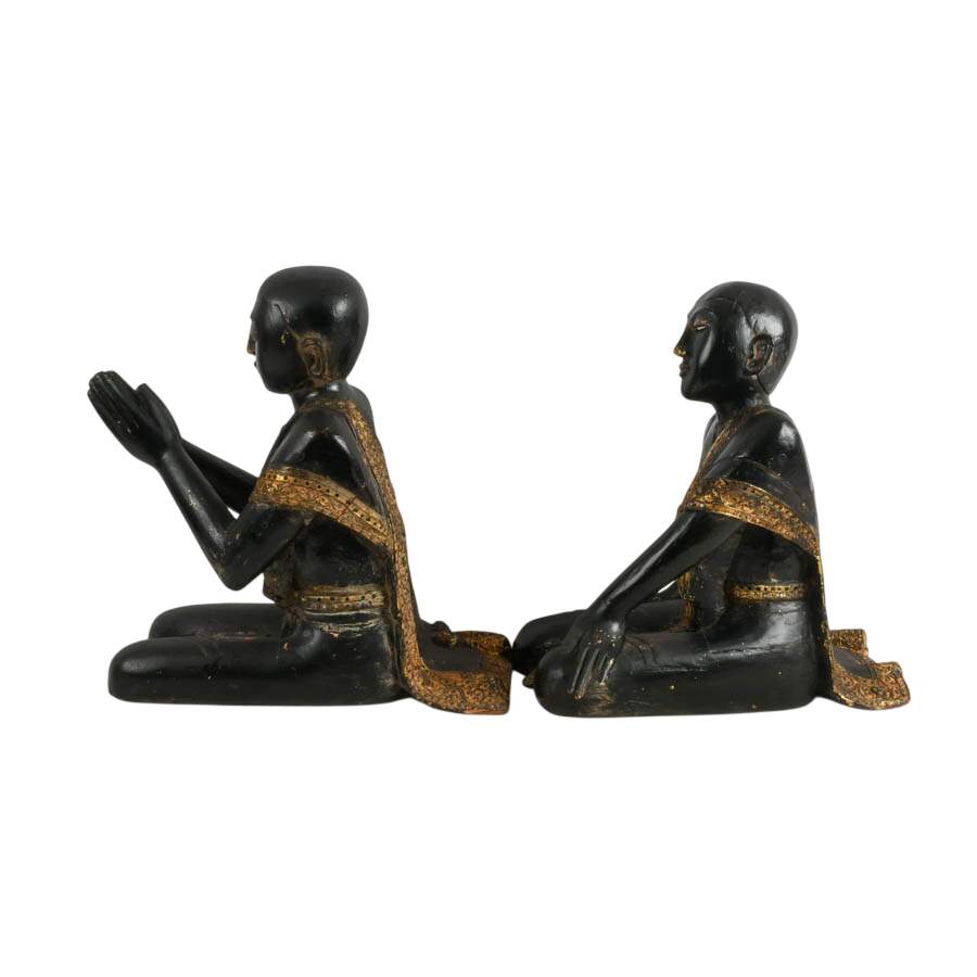 Antique Pair of Carved Wood Burmese Monk Statues-3