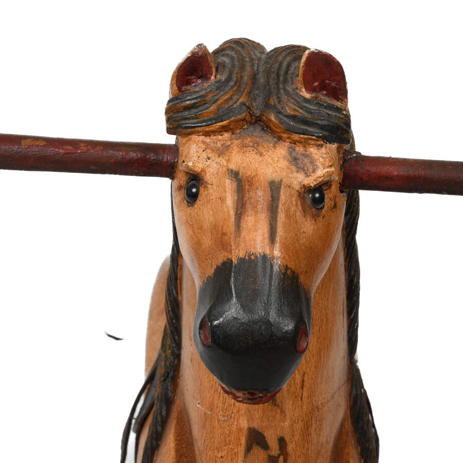 Carved Folk Art-Style Wooden Rocking Horse-9