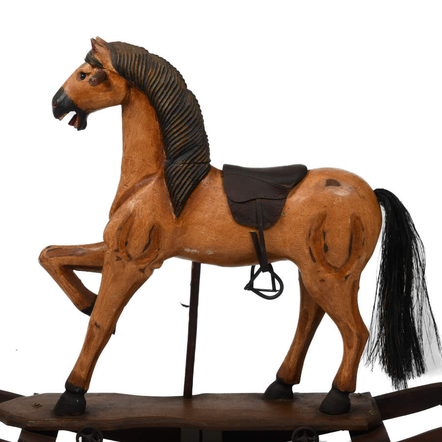Carved Folk Art-Style Wooden Rocking Horse-8