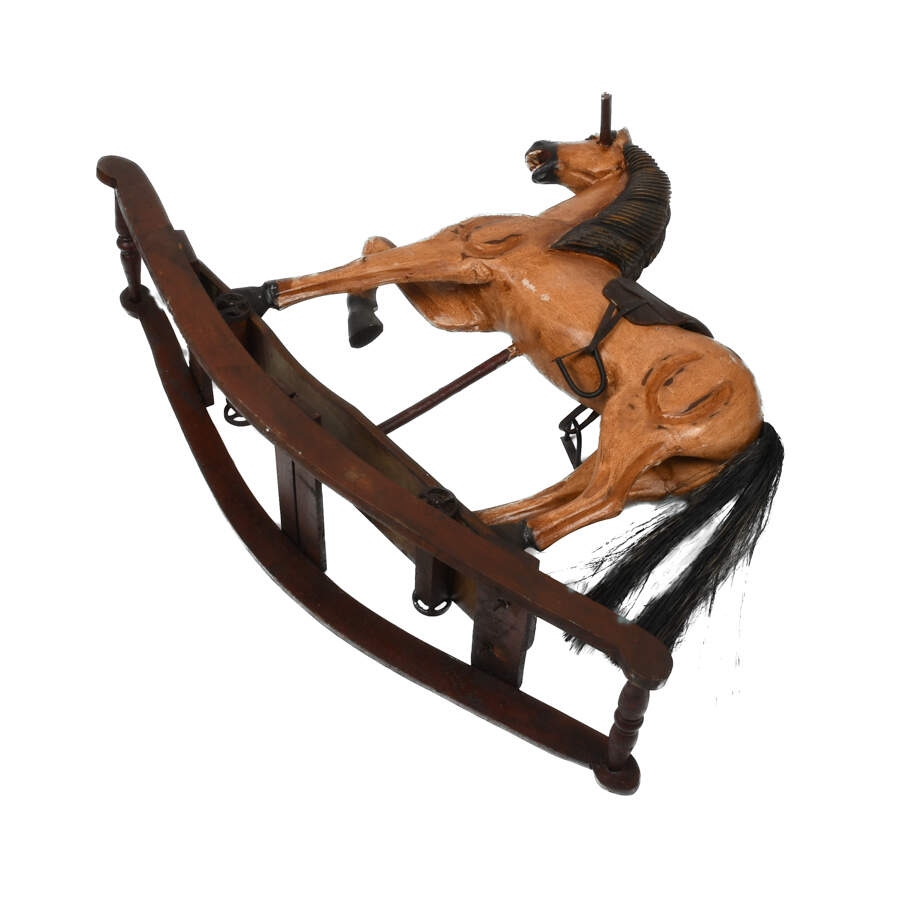 Carved Folk Art-Style Wooden Rocking Horse-6