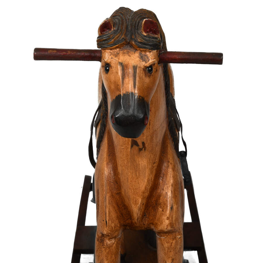 Carved Folk Art-Style Wooden Rocking Horse-4