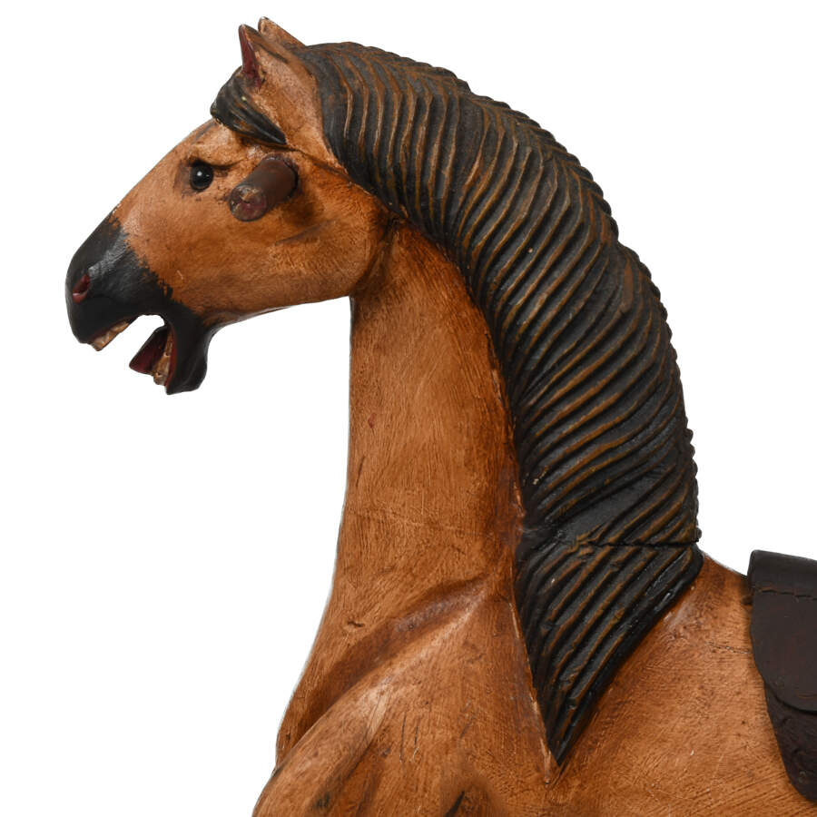 Carved Folk Art-Style Wooden Rocking Horse-2