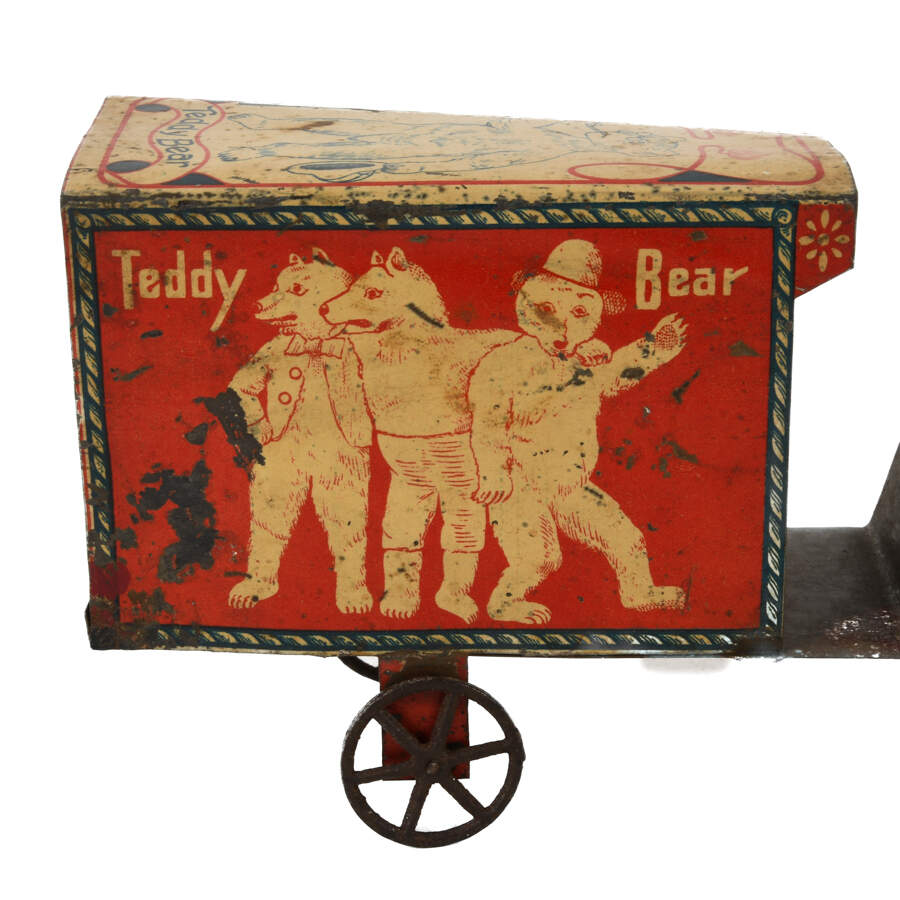 Antique German "Teddy Bear" Friction Tin Horse and Carriage Toy-3