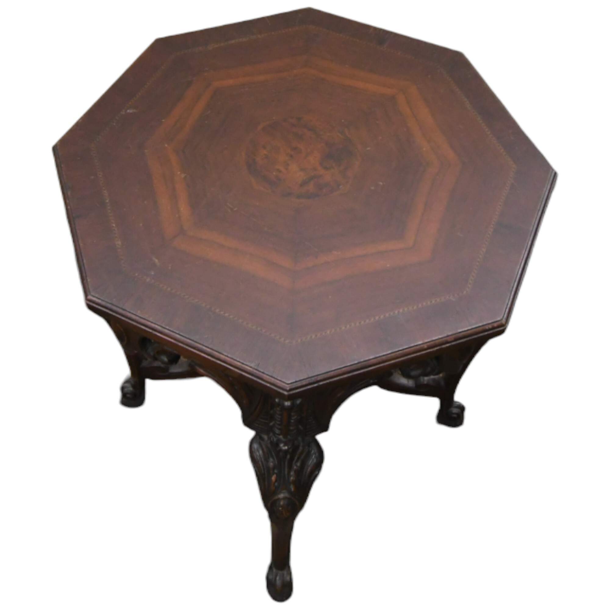 Antique Carved Octagonal Burl Center Side Table-6