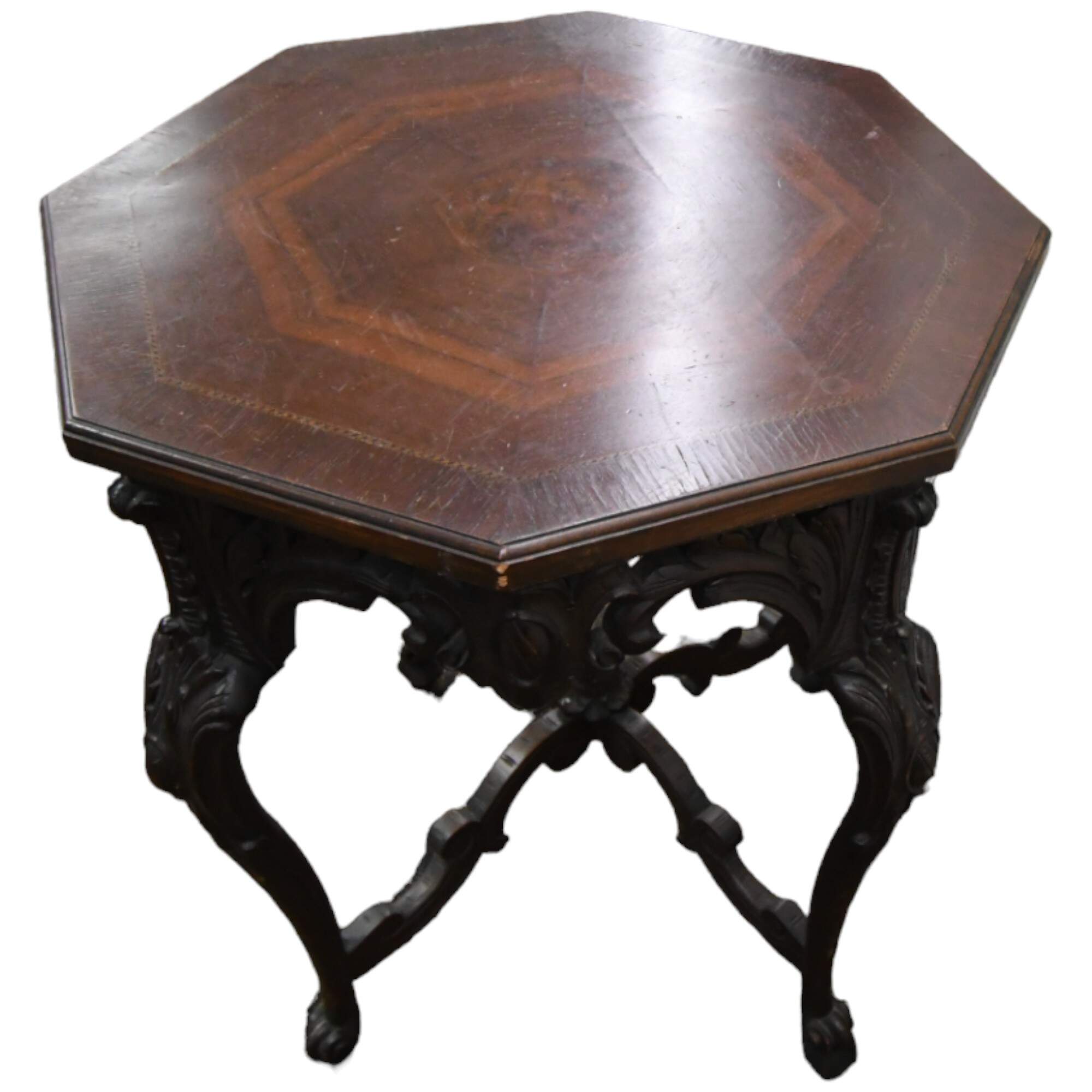 Antique Carved Octagonal Burl Center Side Table-5