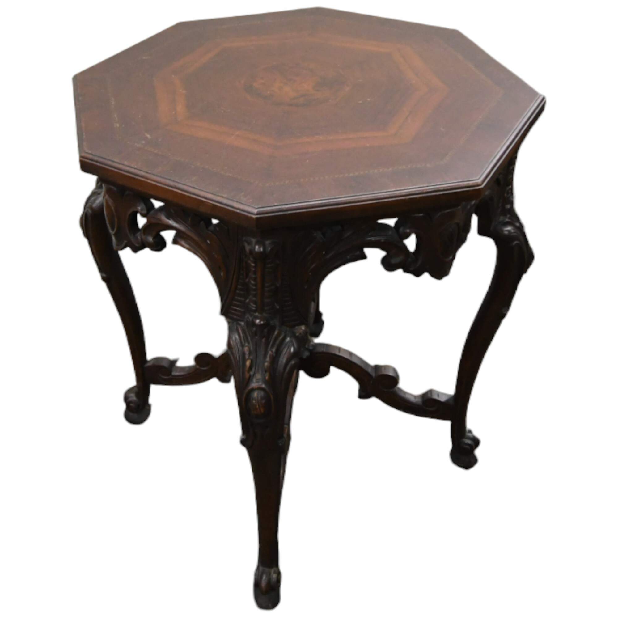 Antique Carved Octagonal Burl Center Side Table-3
