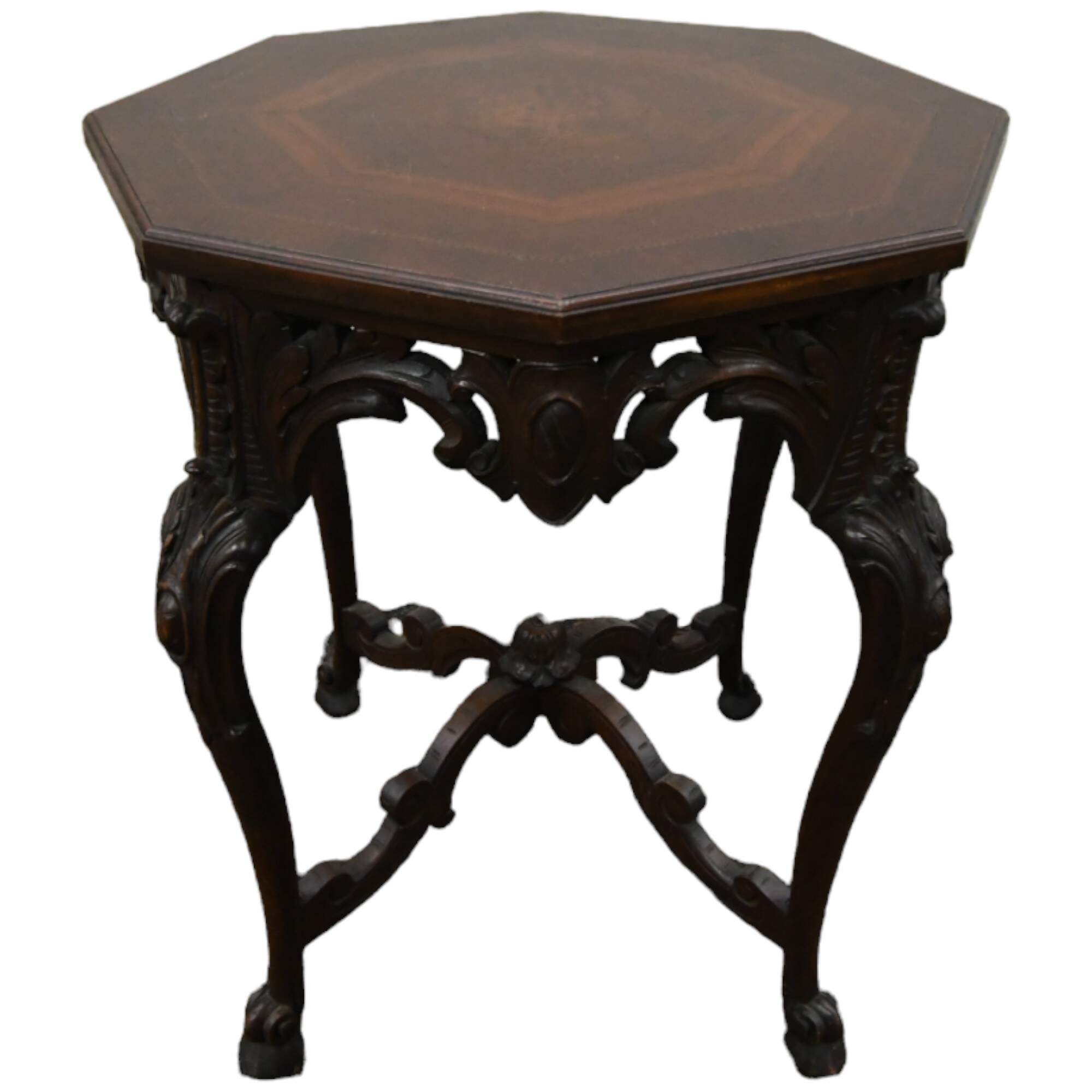 Antique Carved Octagonal Burl Center Side Table-2
