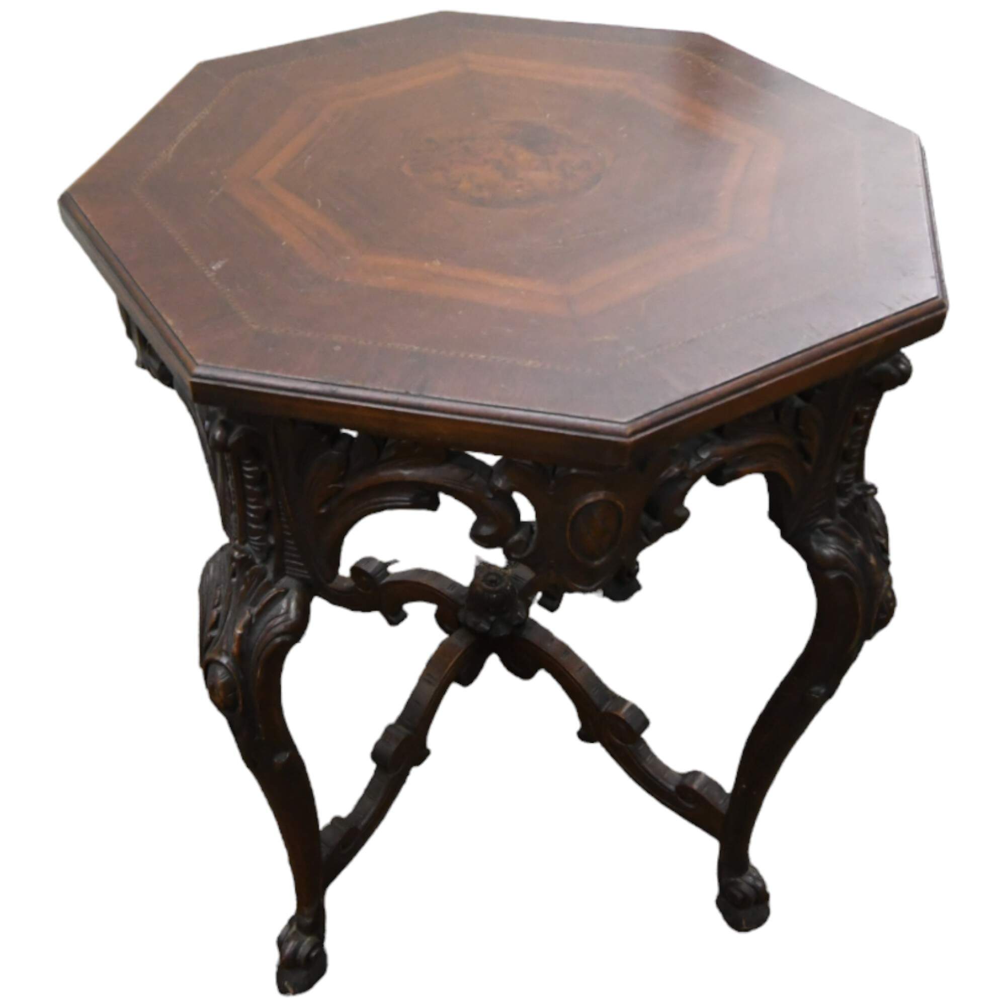 Antique Carved Octagonal Burl Center Side Table-1