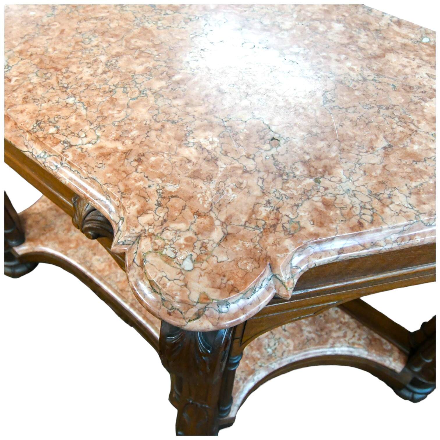 Antique Italian Pink Marble Top Console Table-6