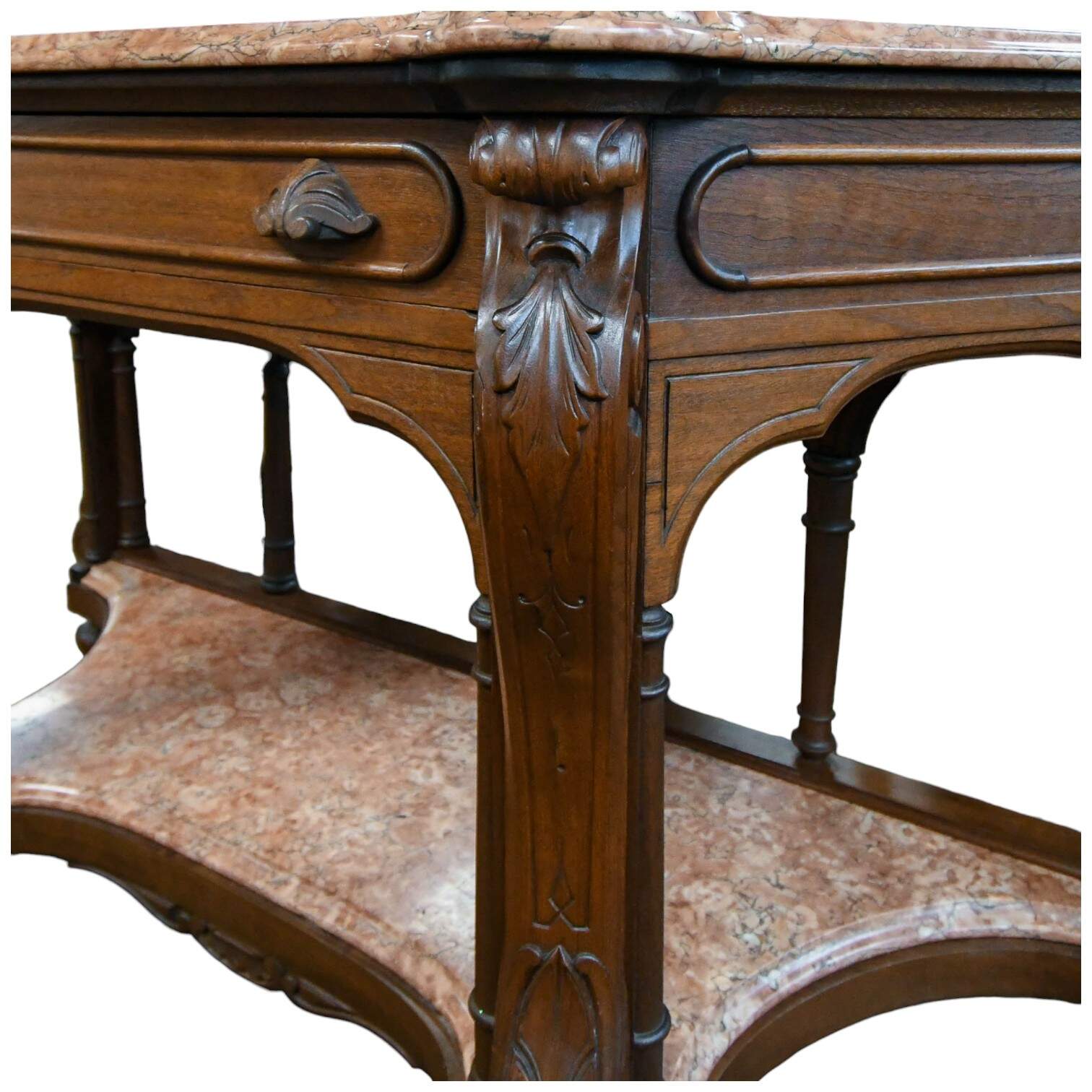 Antique Italian Pink Marble Top Console Table-5