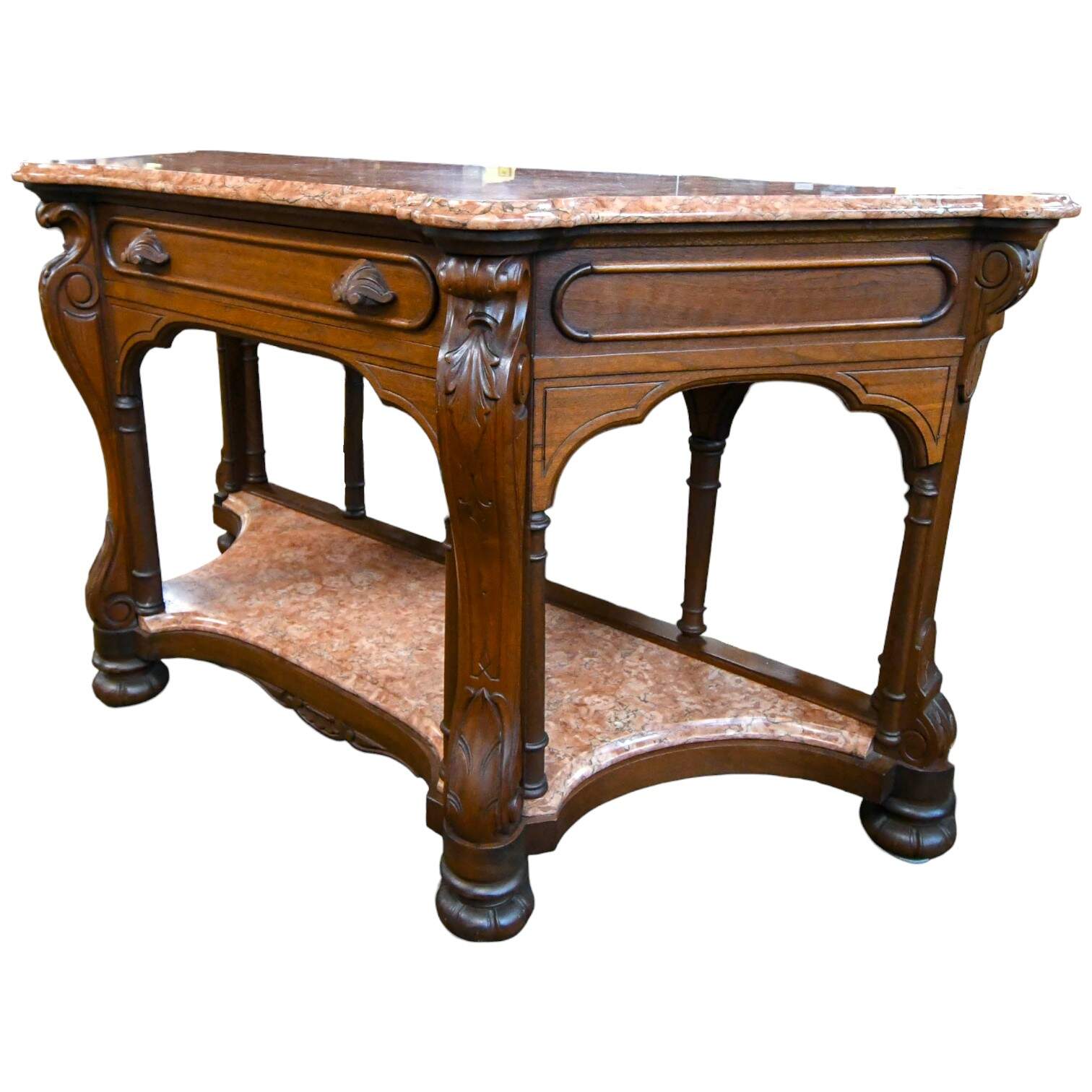 Antique Italian Pink Marble Top Console Table-2