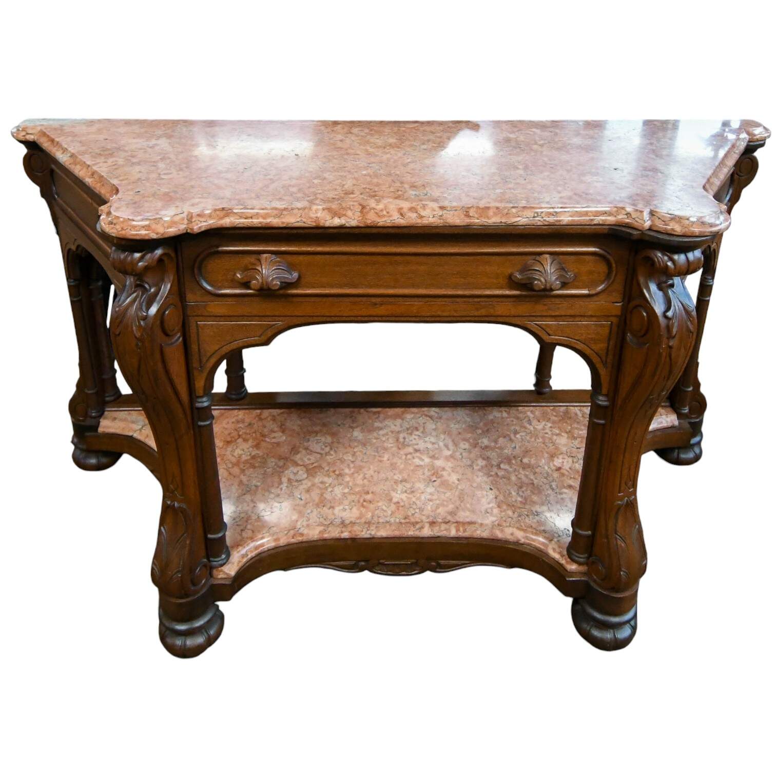 Antique Italian Pink Marble Top Console Table-1