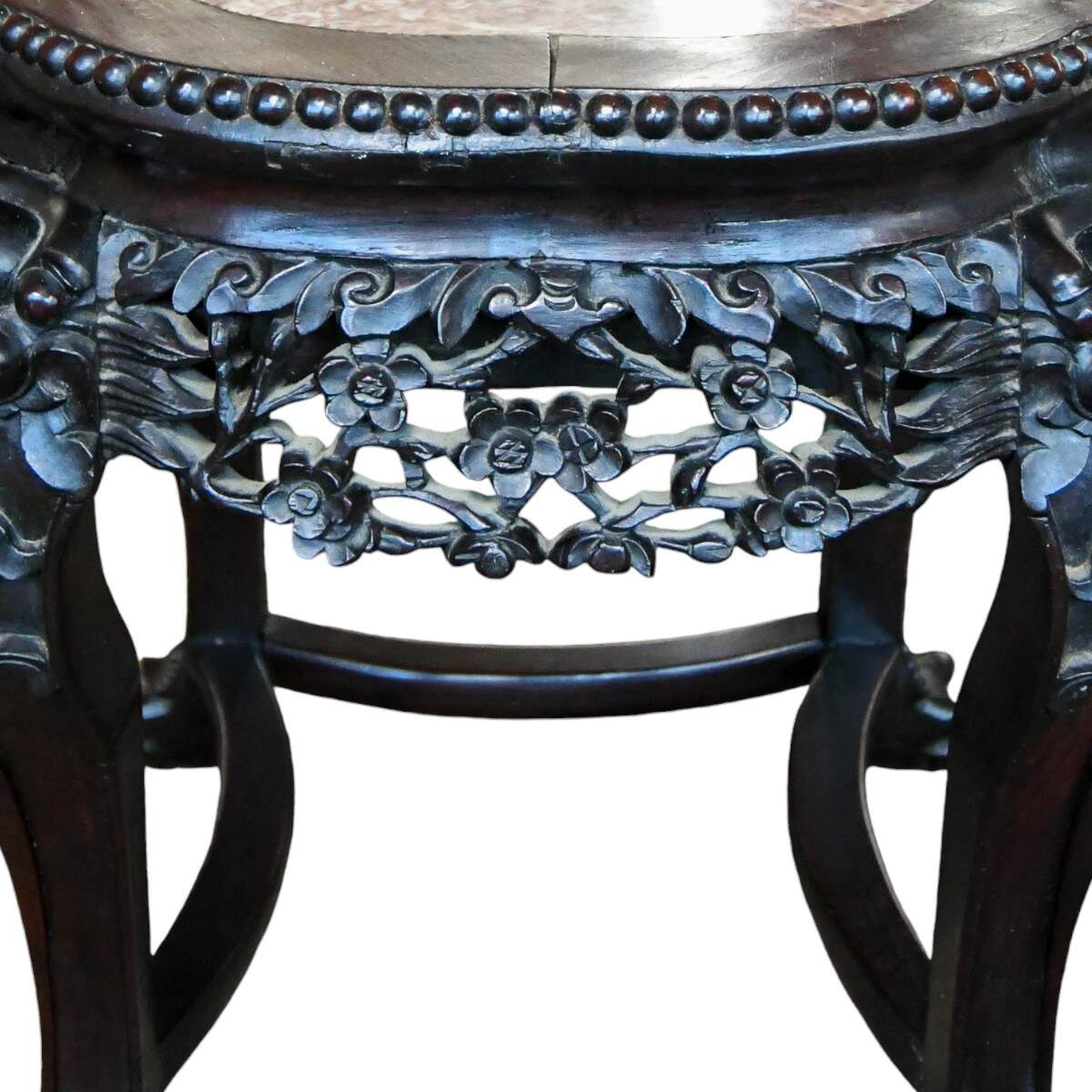 Antique Chinese Hand-Carved Rosewood and Pink Marble Top Table-6
