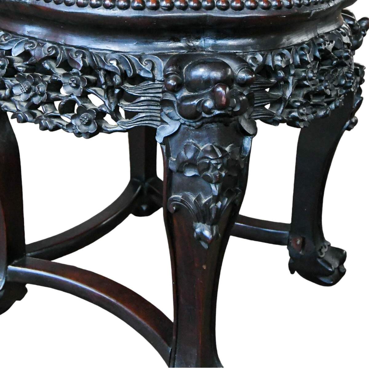 Antique Chinese Hand-Carved Rosewood and Pink Marble Top Table-4