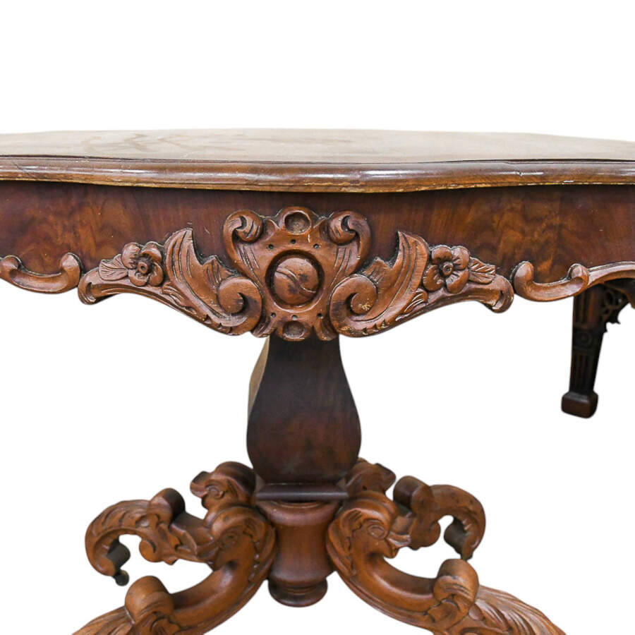 Antique Hand-Carved Dolphin Leg Side Table-6