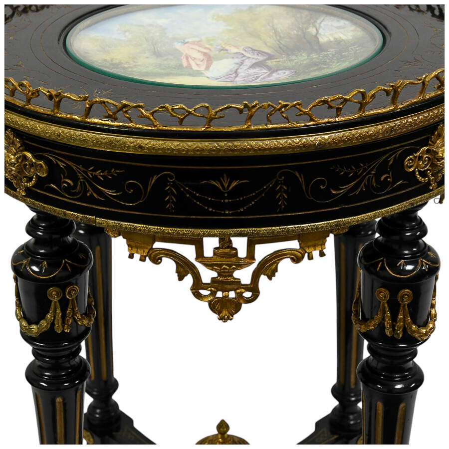 Antique Sèvres Style Gilt-Accented Gueridon Table with Porcelain Inset-7