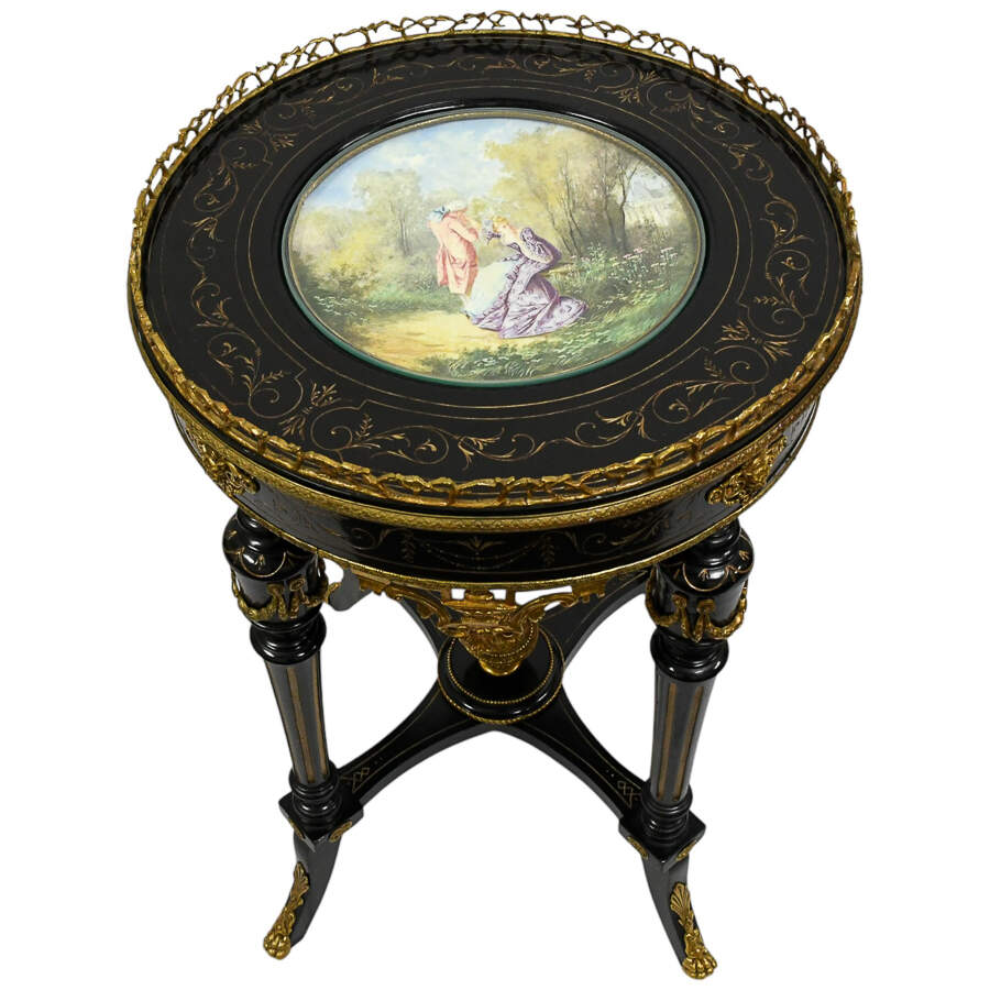 Antique Sèvres Style Gilt-Accented Gueridon Table with Porcelain Inset-6