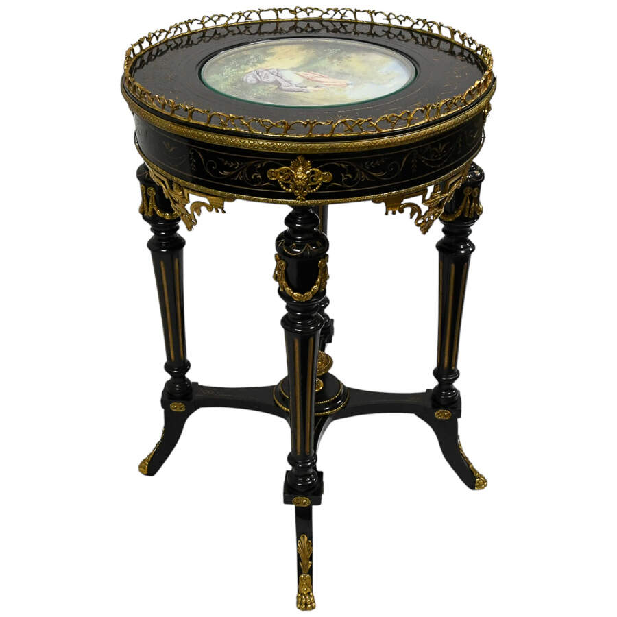 Antique Sèvres Style Gilt-Accented Gueridon Table with Porcelain Inset-5