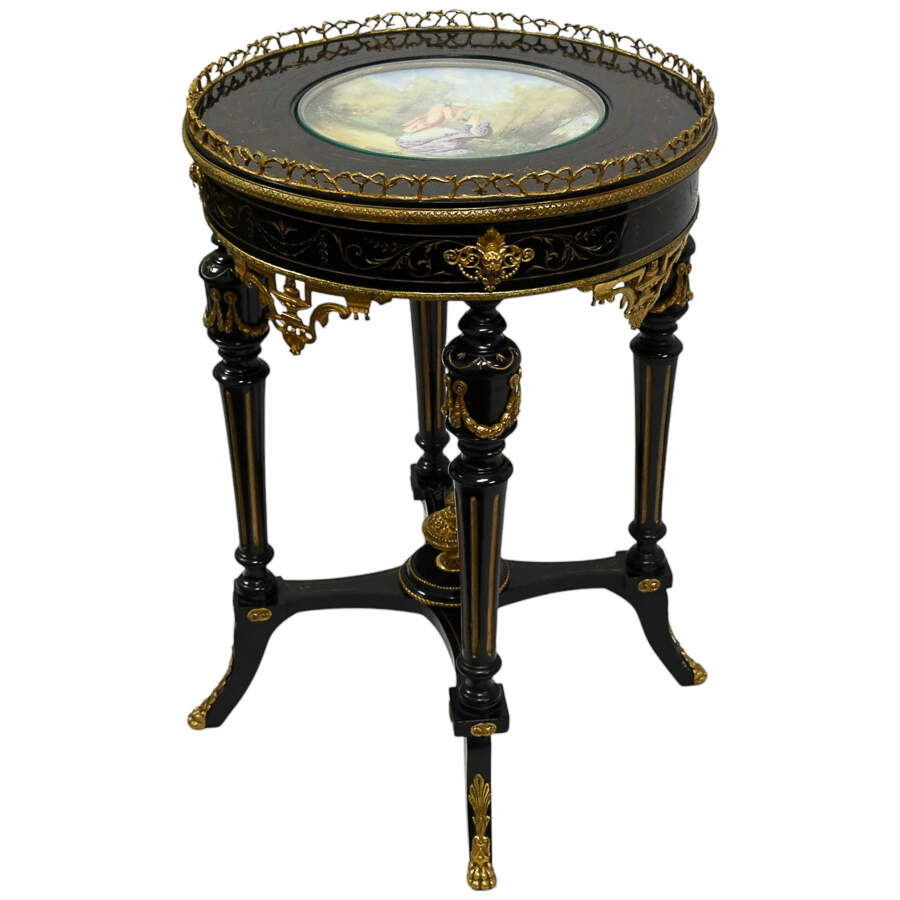 Antique Sèvres Style Gilt-Accented Gueridon Table with Porcelain Inset-3