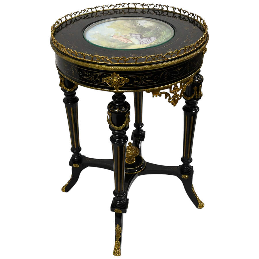 Antique Sèvres Style Gilt-Accented Gueridon Table with Porcelain Inset-2