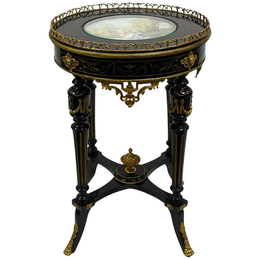 Antique Sèvres Style Gilt-Accented Gueridon Table with Porcelain Inset-1