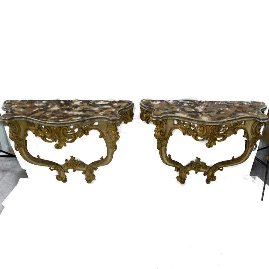 Pair of Louis XV Style Carved Giltwood Wall Mount Console Tables-6