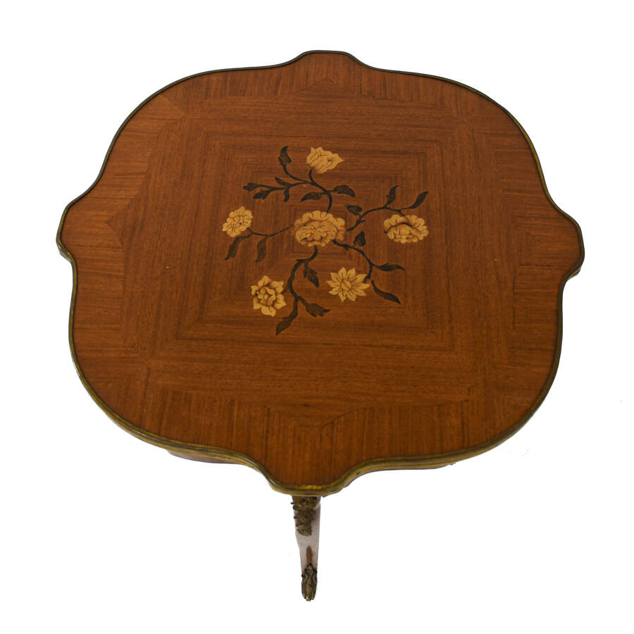 Italian Ormolu Side Table with Floral Marquetry Motif-4
