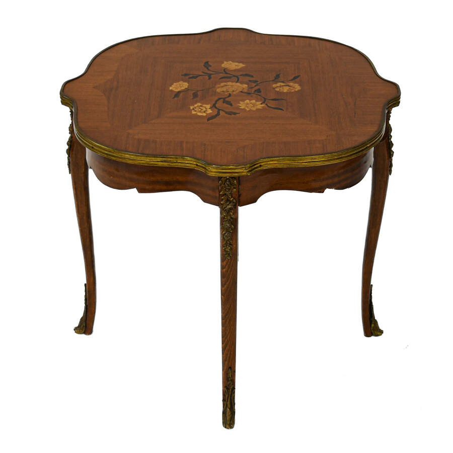 Italian Ormolu Side Table with Floral Marquetry Motif-1