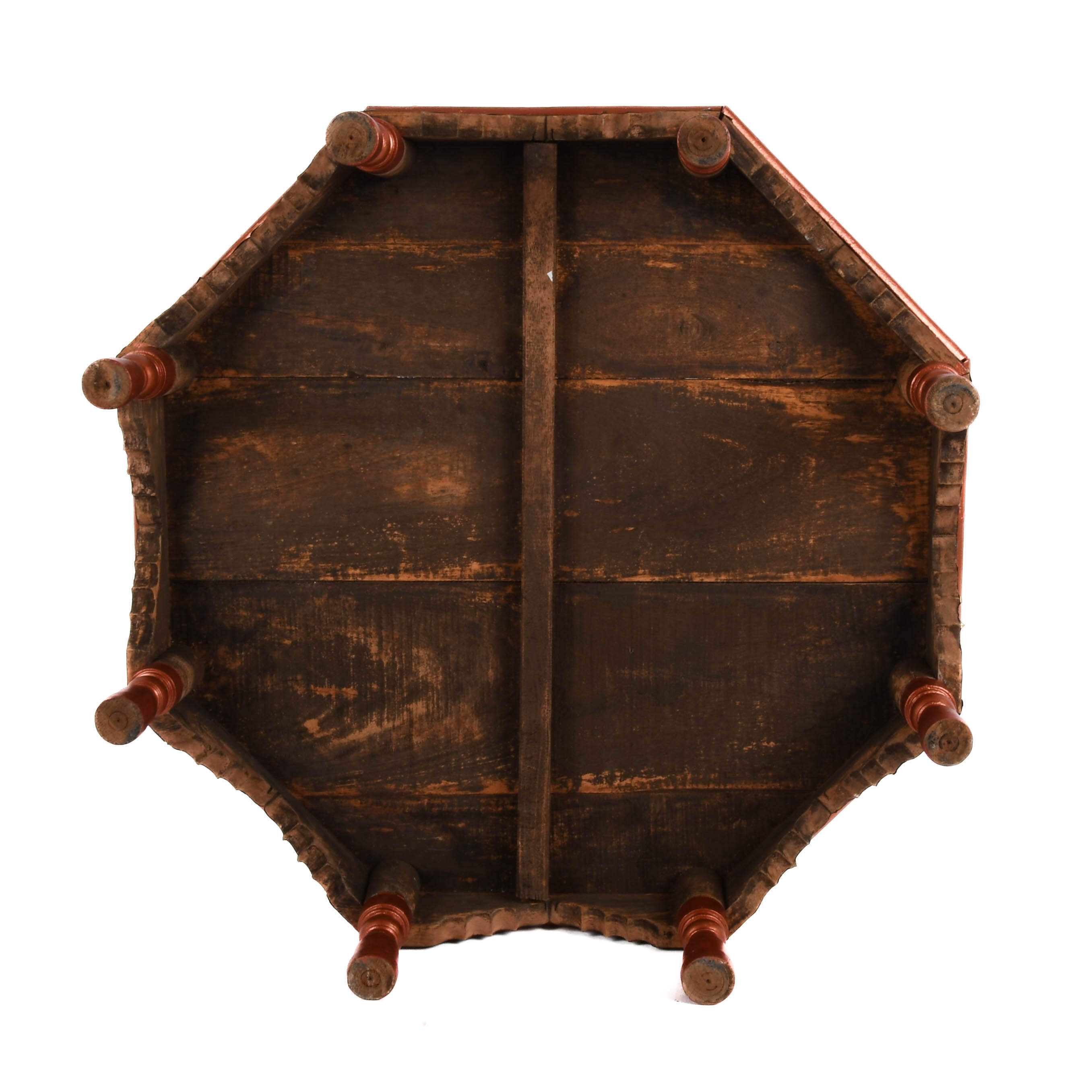 Antique Wooden Indian Coffee Table with Brass Mounts and Painted Trim-7