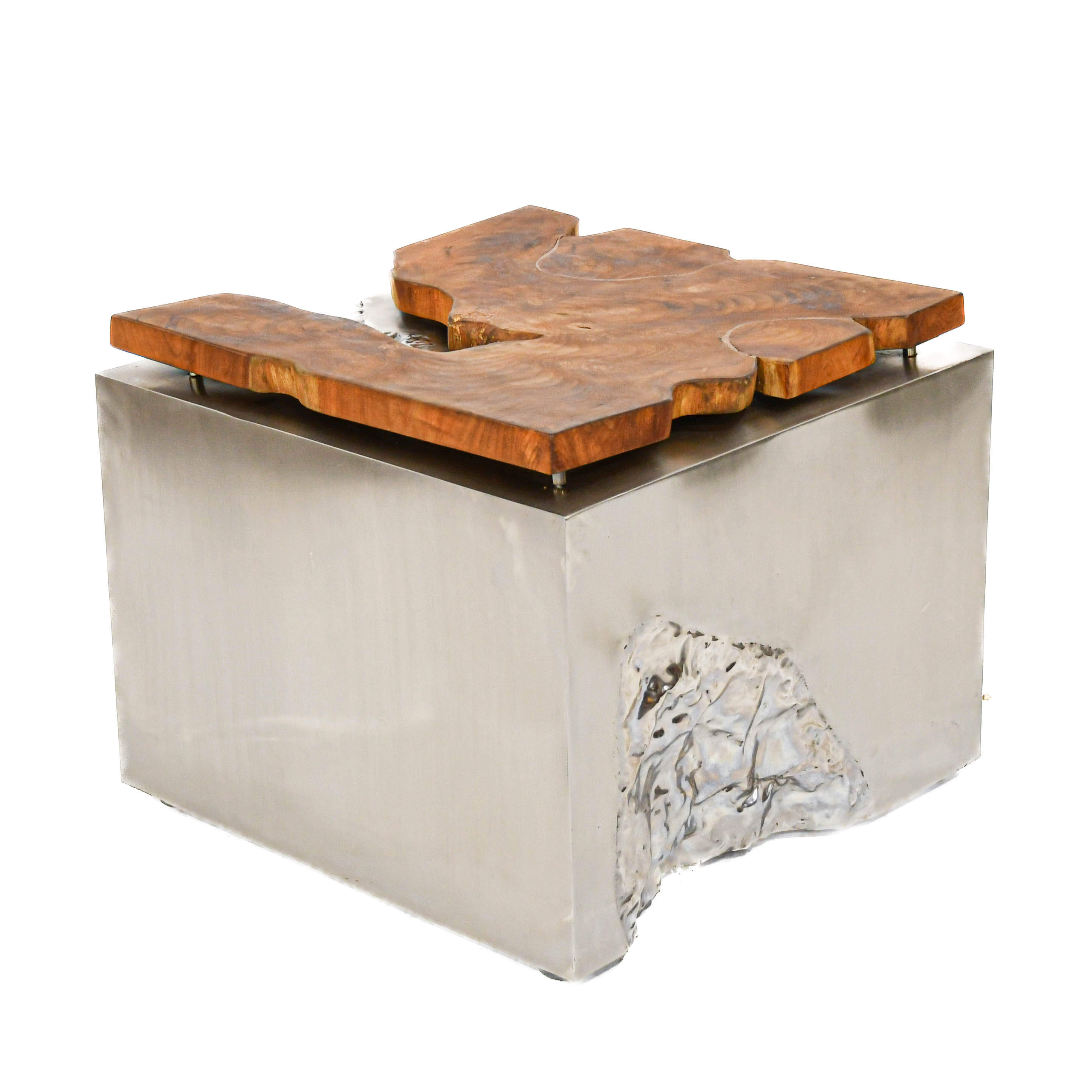 HomeRoots Teak Wood and Polished Stainless Steel End Table-6