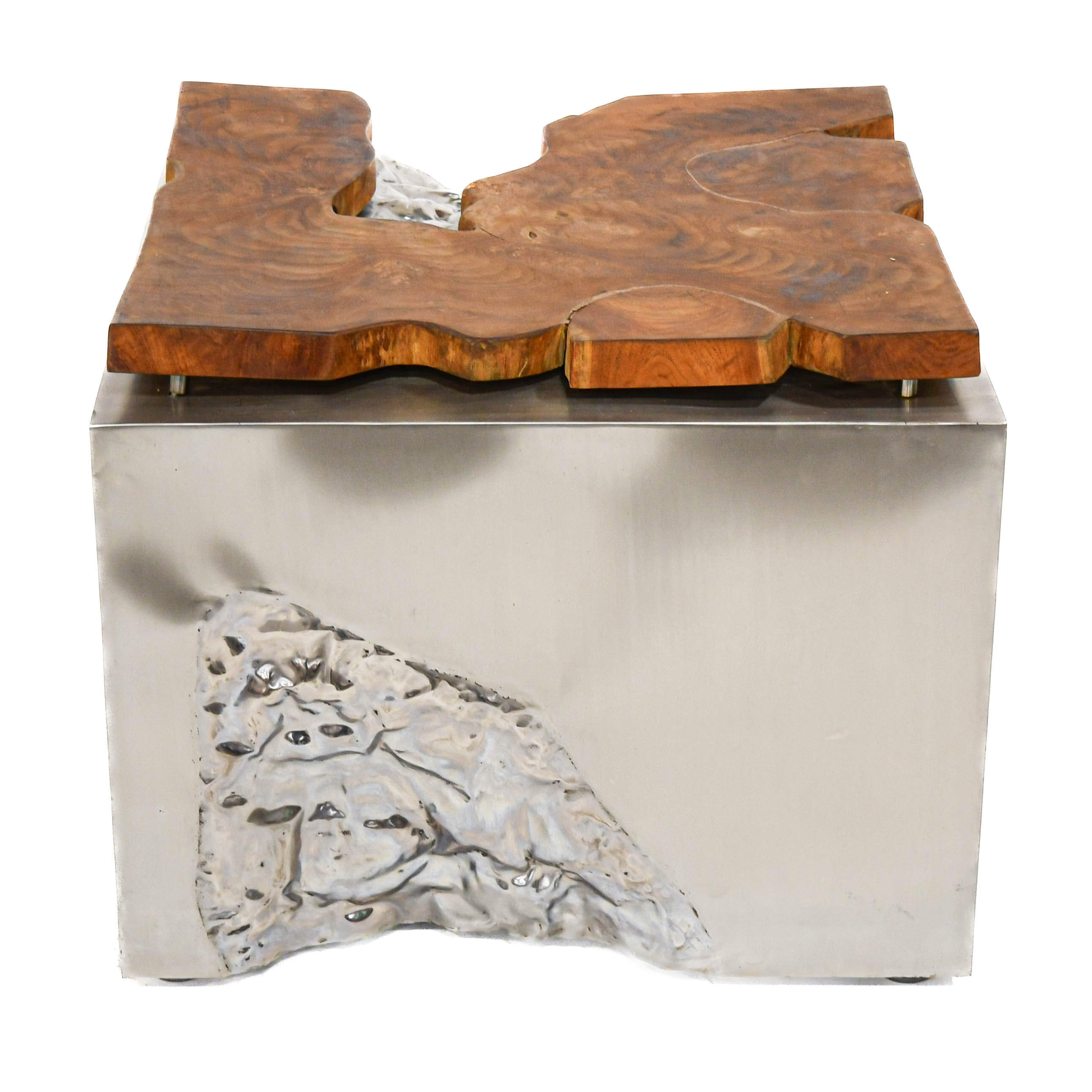 HomeRoots Teak Wood and Polished Stainless Steel End Table-5