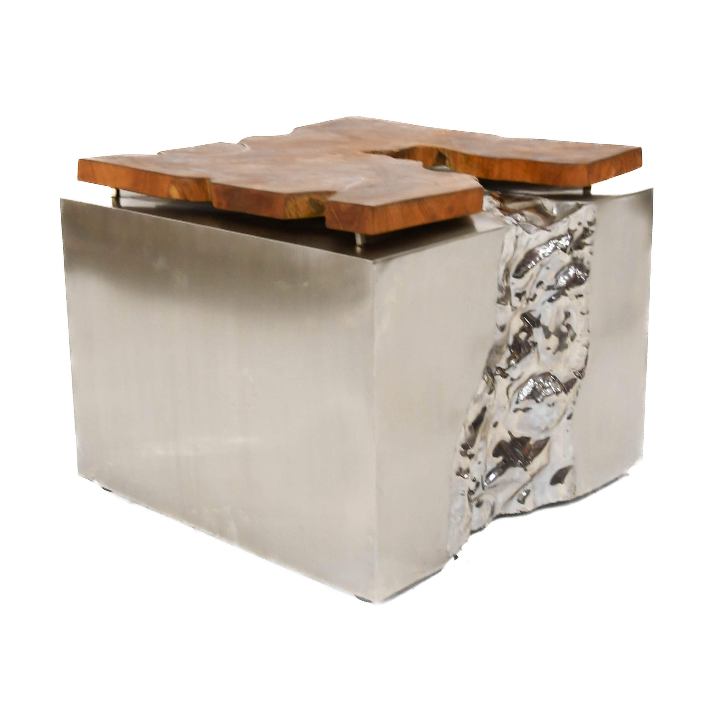 HomeRoots Teak Wood and Polished Stainless Steel End Table-3