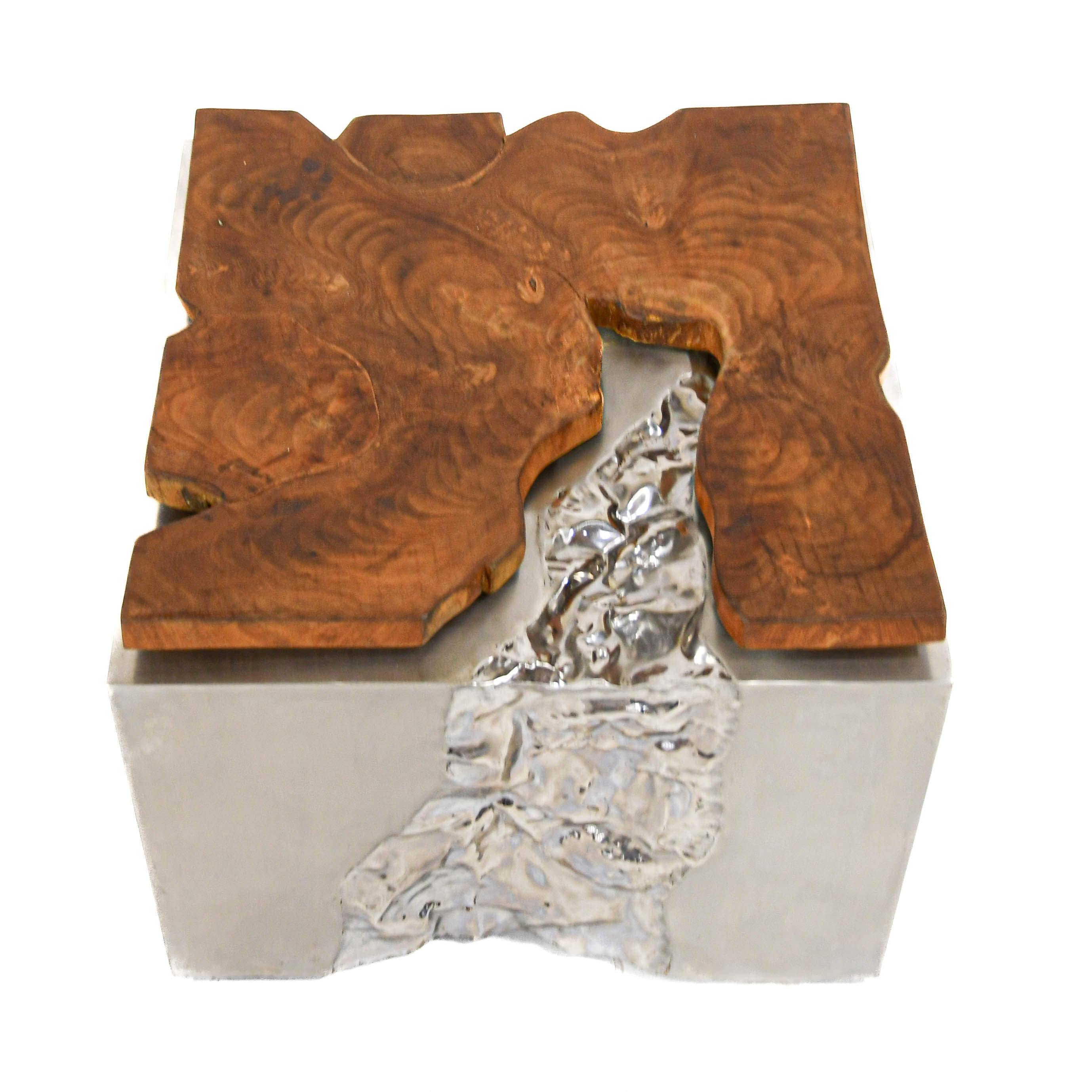 HomeRoots Teak Wood and Polished Stainless Steel End Table-2