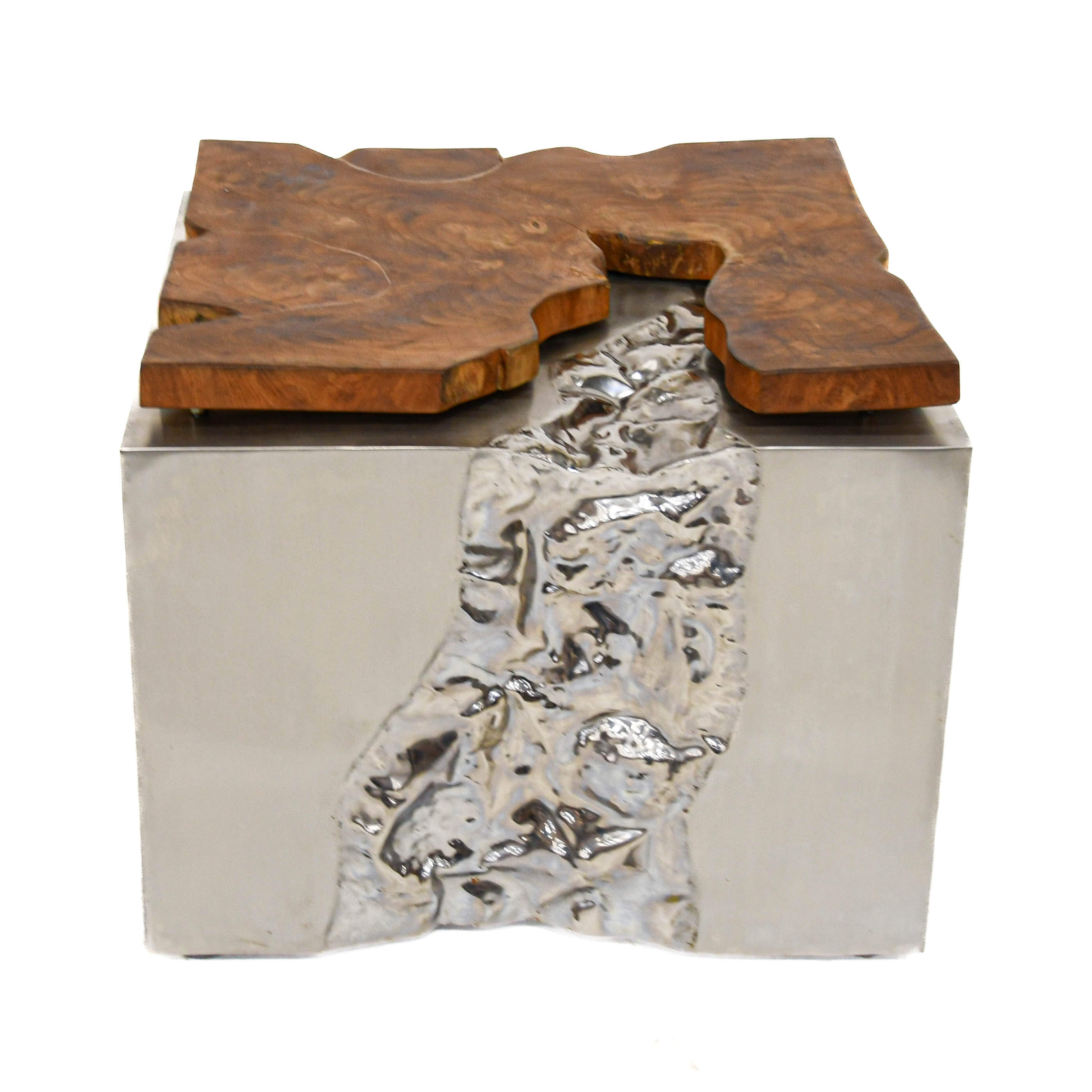 HomeRoots Teak Wood and Polished Stainless Steel End Table-1
