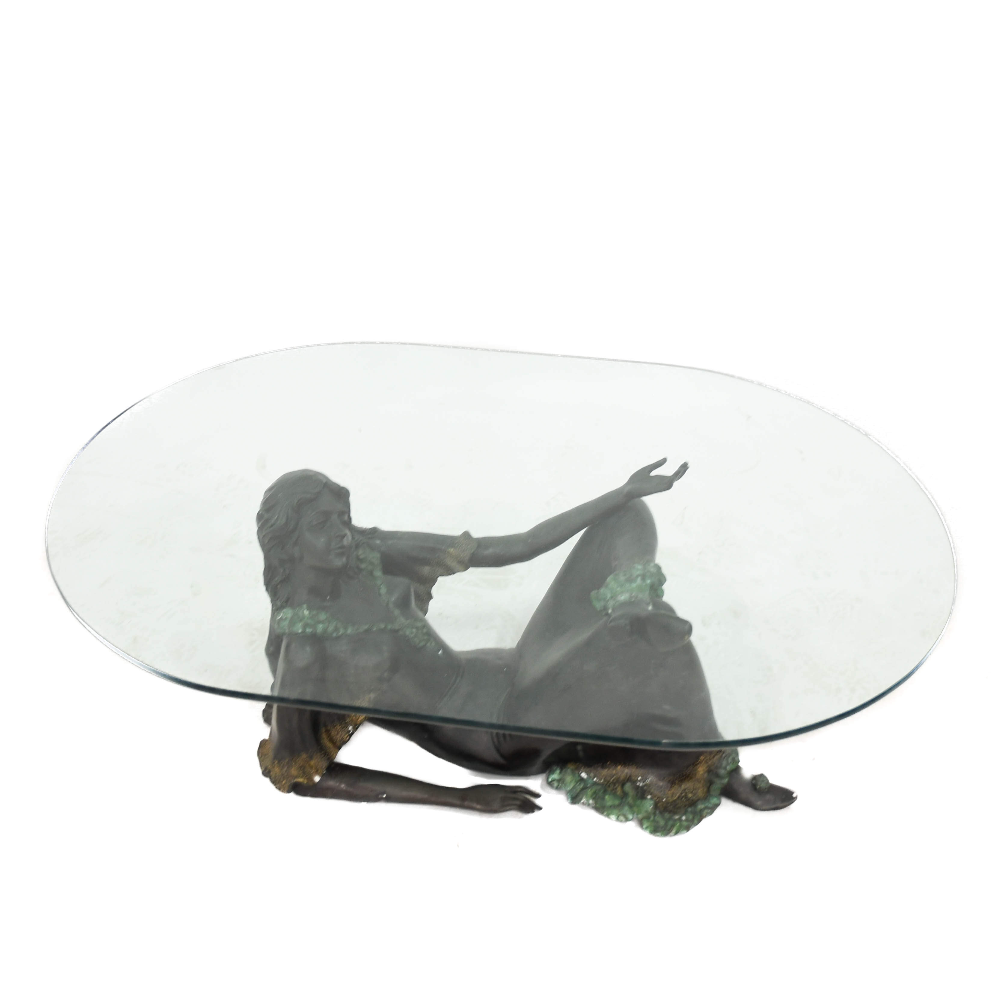 Bronze Lady Figural Base and Glass Top Coffee Table-3