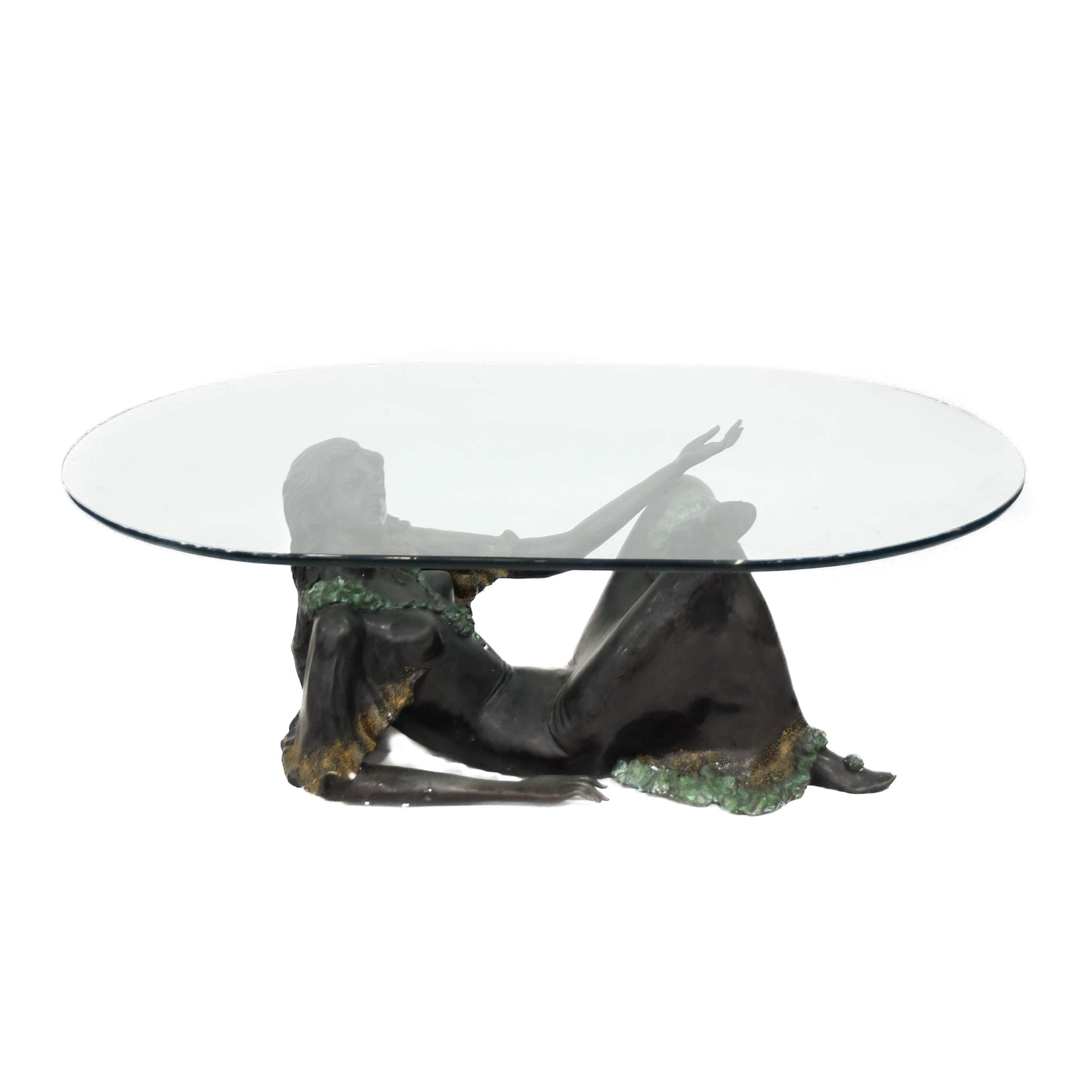 Bronze Lady Figural Base and Glass Top Coffee Table-2