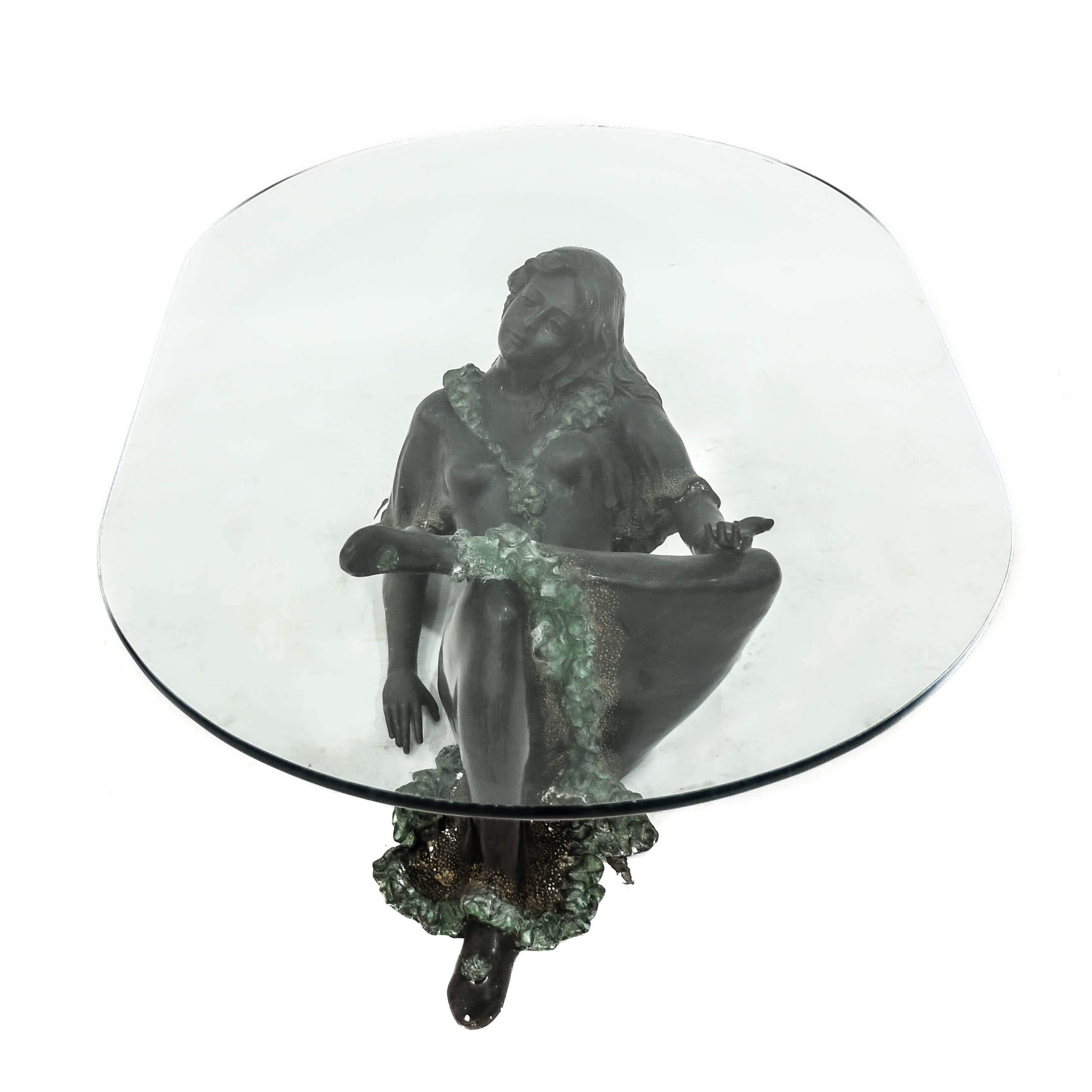 Bronze Lady Figural Base and Glass Top Coffee Table-1