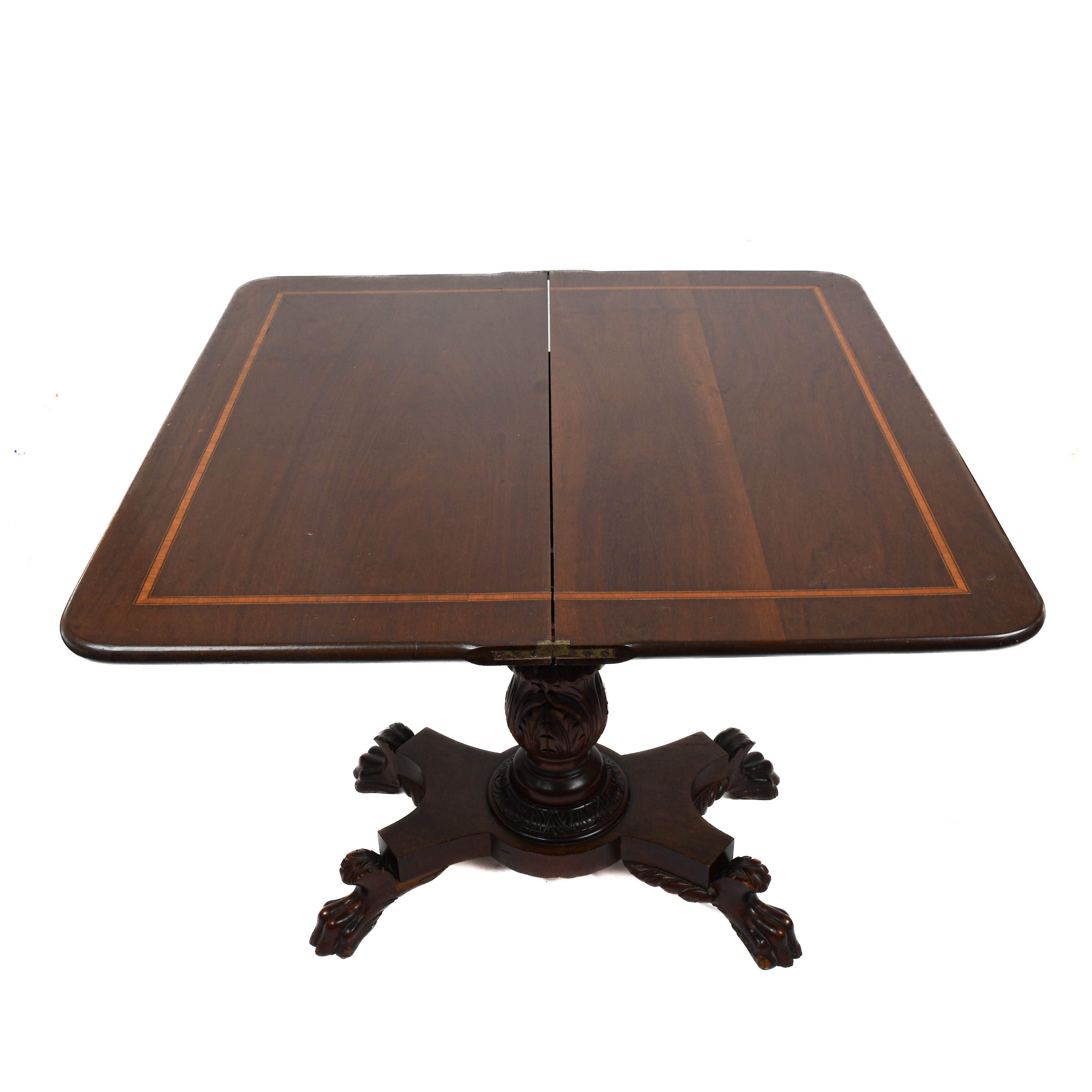 1890s American Mahogany Ball and Claw Flip-Top Gaming Card Table-1