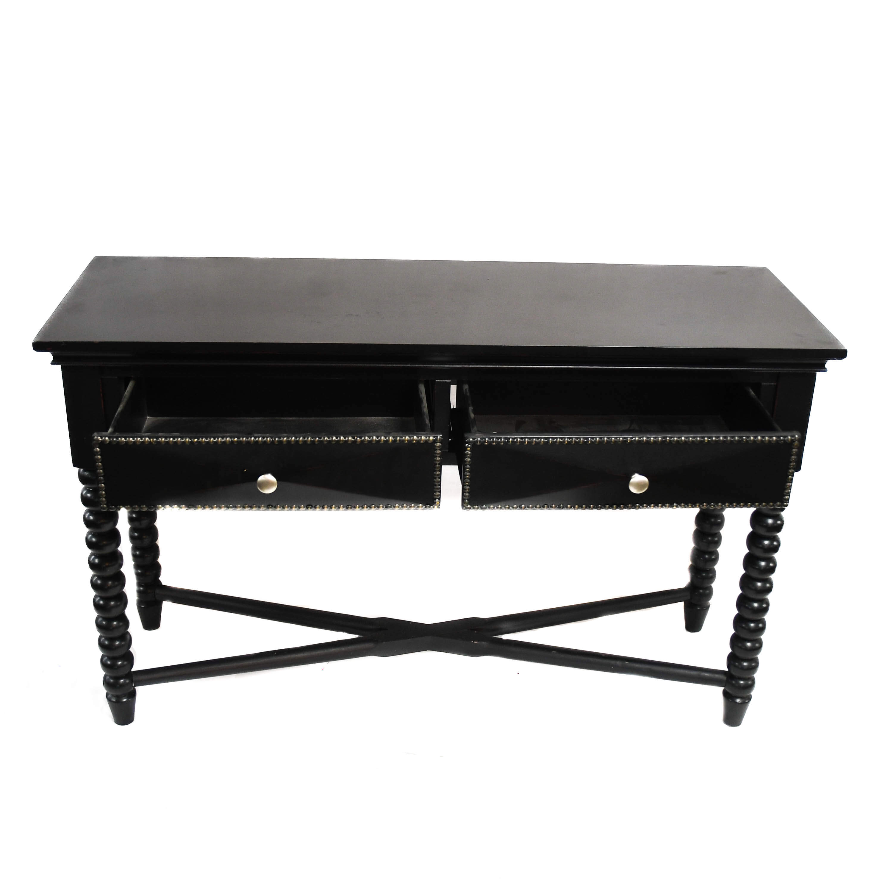 Black Louis XIII-Style Bobbin Leg Console Table with Stud Detail-4
