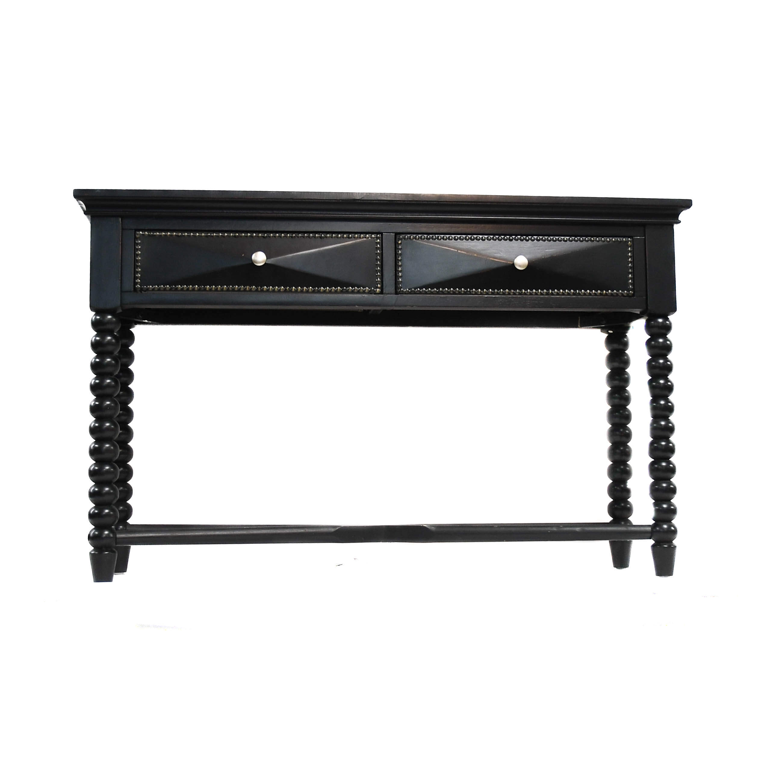 Black Louis XIII-Style Bobbin Leg Console Table with Stud Detail-3