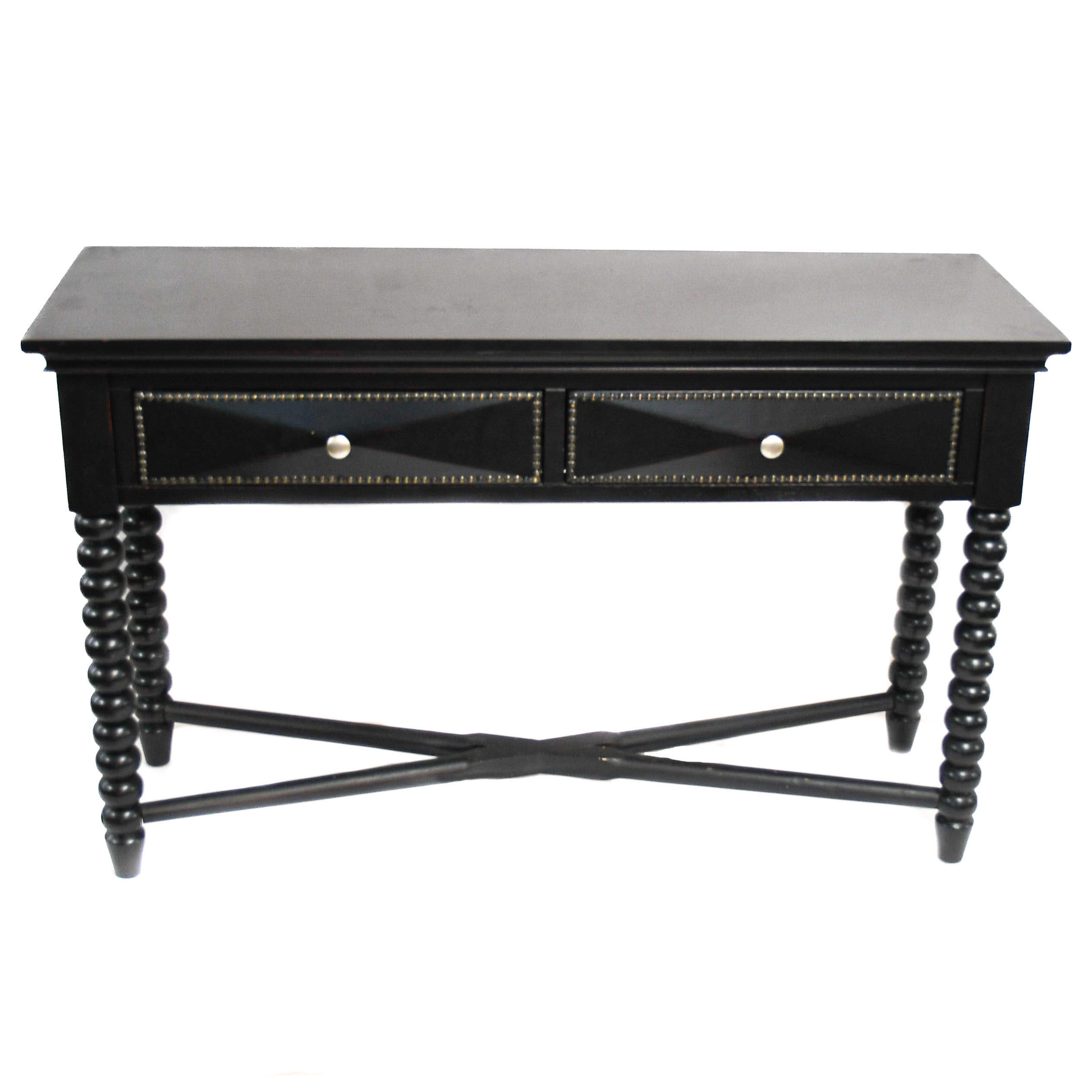 Black Louis XIII-Style Bobbin Leg Console Table with Stud Detail-2