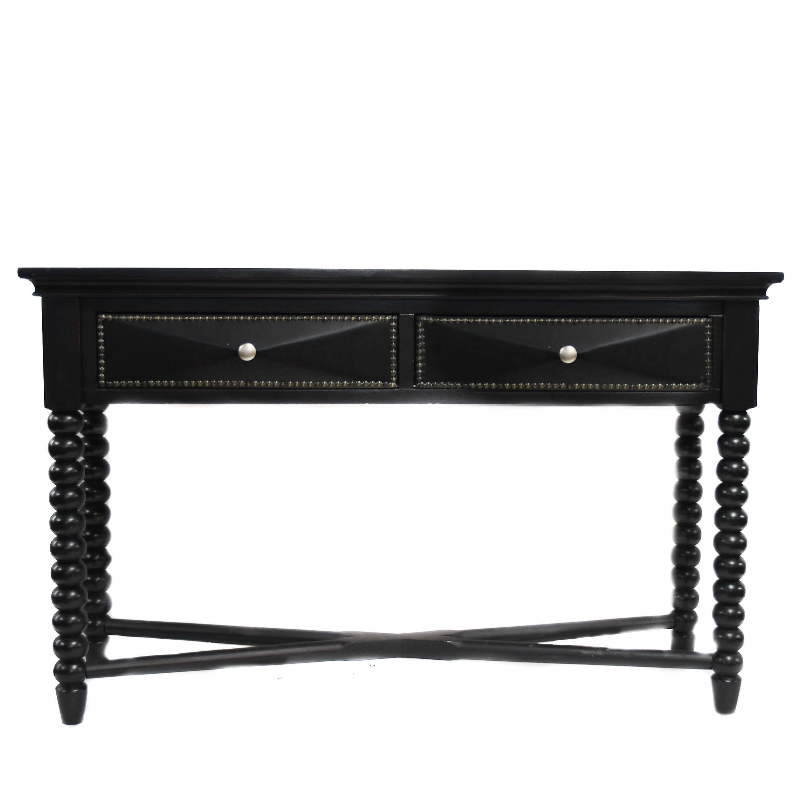 Black Louis XIII-Style Bobbin Leg Console Table with Stud Detail-1