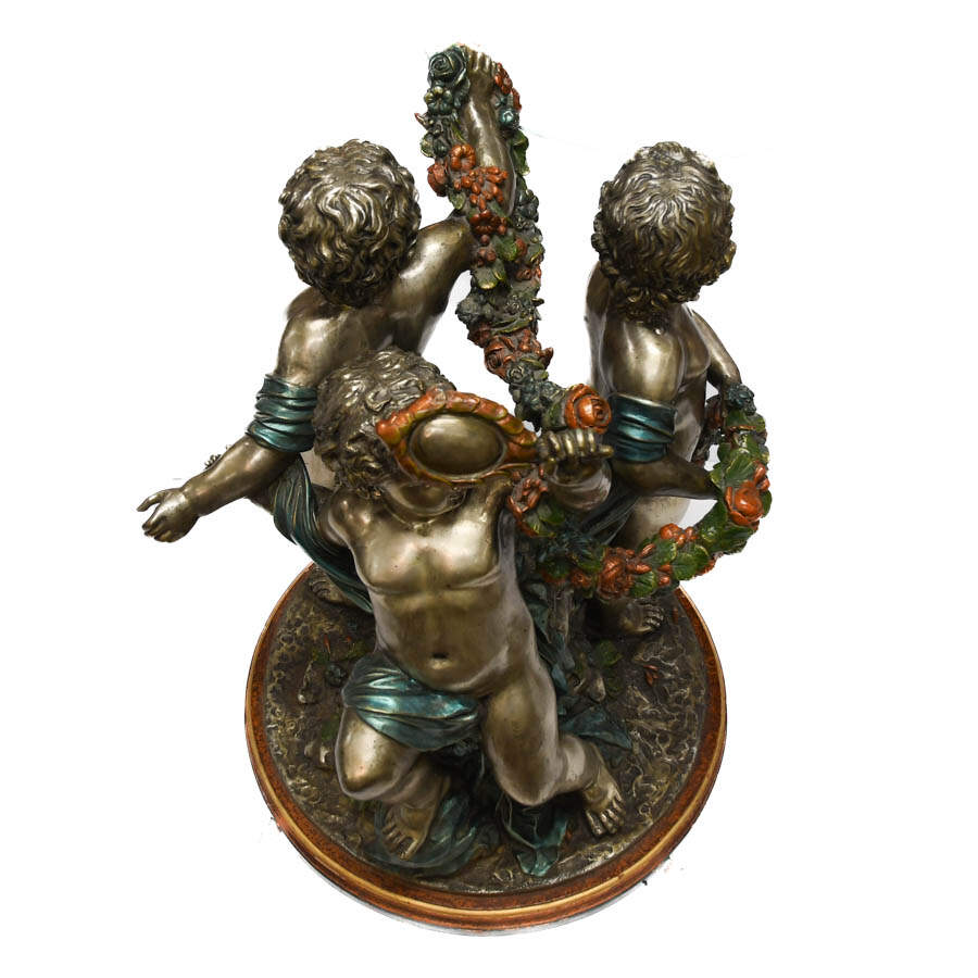 Signed S. Keliam Silver Gilt and Bronze Putti Table with Glass Top-6