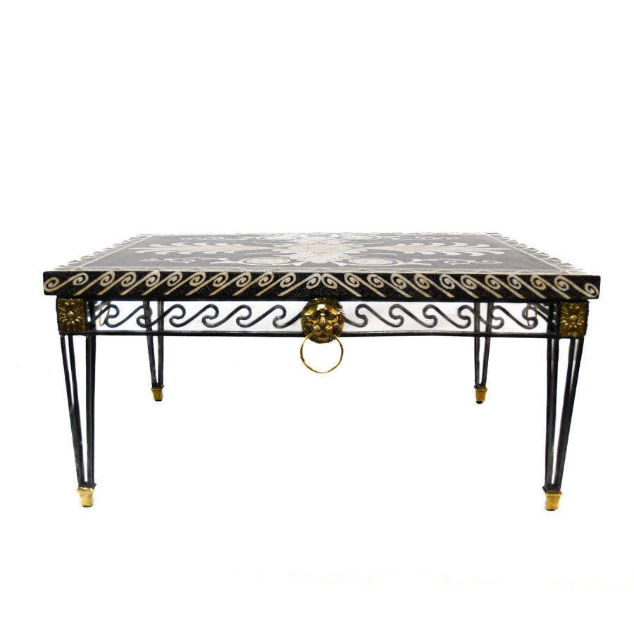 Marble-Look Coffee Table with Geometric Mosaic Inlays-6