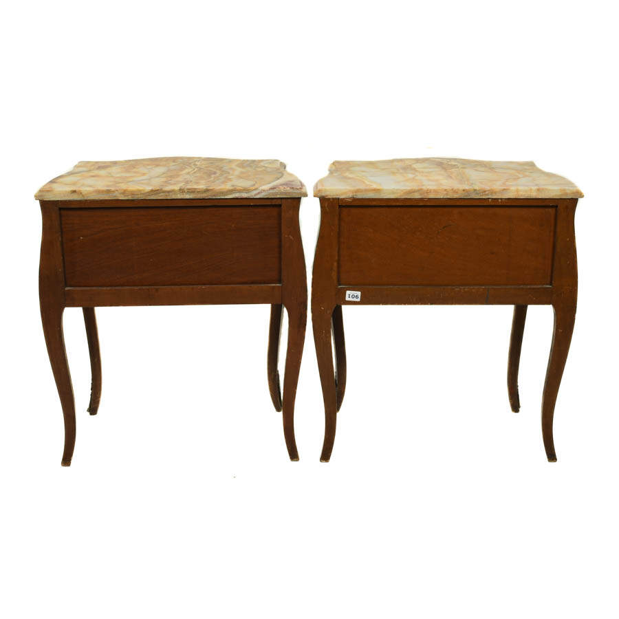 Pair of Bombay-Style Marble Top Nightstands with Serpentine Fronts-7