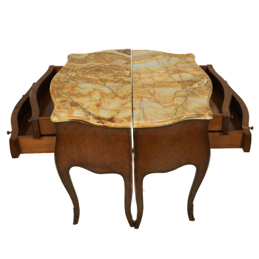 Pair of Bombay-Style Marble Top Nightstands with Serpentine Fronts-6