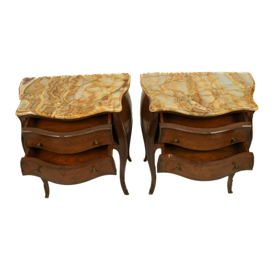 Pair of Bombay-Style Marble Top Nightstands with Serpentine Fronts-4